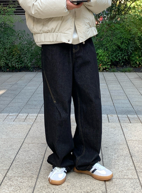 黑色宽松复古直筒牛仔裤男生2025新款秋冬季休闲百搭垂感长裤子