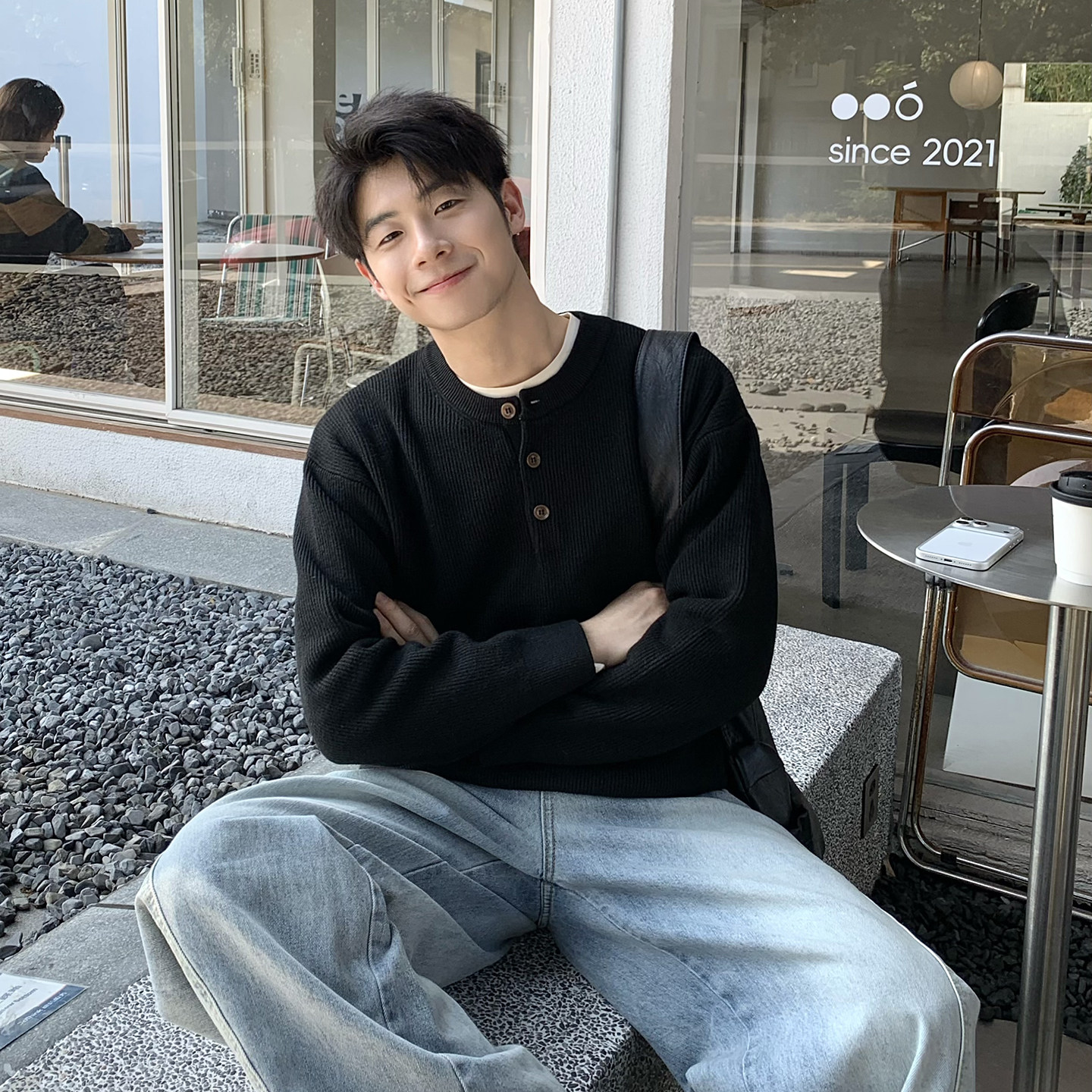 黑色亨利领毛衣男款秋冬季宽松保暖针织衫内搭上衣高级感2025新款