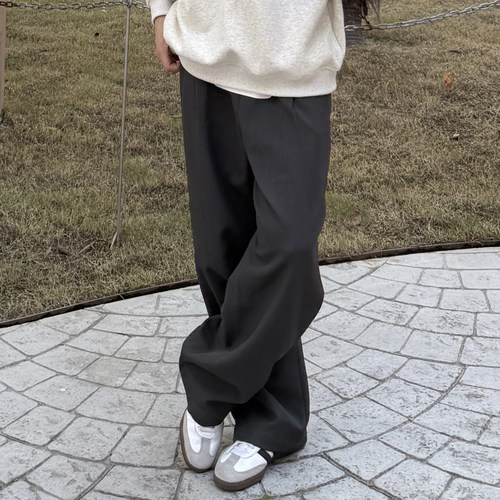 深灰色日系休闲西裤男生2025秋季新款复古百搭宽松纯色垂感长裤子