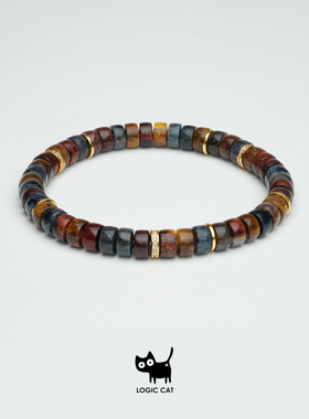 Logic Cat 925纯银天然炫彩彼得石药片7MM直切归圆男女小众手串