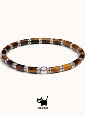 Logic Cat 925纯银虎眼石原创设计手链5mm管珠招财转运叠戴神器