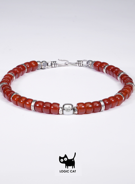 原创设计925银片天然红玛瑙手链