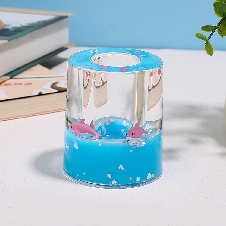 韩版创意学生女孩笔筒文具桌面装饰笔插卡通圆形油滴工艺礼品摆件