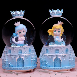 美人鱼水晶球音乐盒少女心女孩桌面摆件旋转八音盒女孩礼物送闺蜜