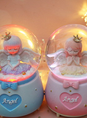 天使女孩下雪水晶球音乐盒公主发光旋转八音盒闺蜜儿童生日礼物女