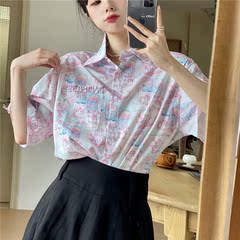 Korean cartoon funny loose short sleeve print niche shirt girl