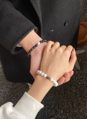 天然银曜石白松石情侣手串可水洗小众设计情人节礼物手链希洛