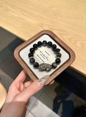 天然黑曜石貔貅手链银曜石手链女招财男士手链情侣手串希洛阁