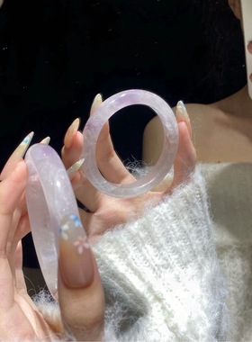 天然水晶猫眼雪翠天山翠手镯冰翠玉镯女款金丝玉圆条扁镯子合集