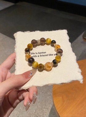 金霸天然黄塔晶金虎眼石黄水晶设计手链茶晶手串希洛阁