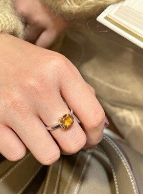 招财好运S925银天然黄水晶简约光面戒指高级感小众设计女款