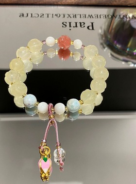 好运莲莲天然金丝玉手串蓝色葫芦平安纳福扣南瓜珠手链女款希洛