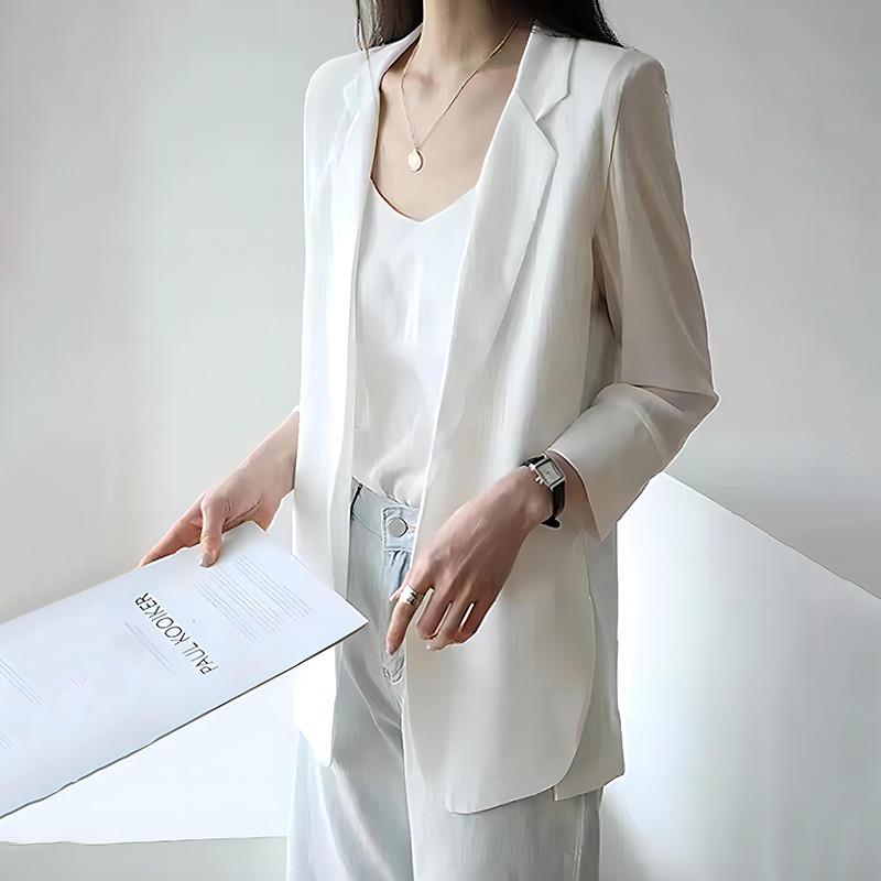 雪纺小西装外套女2025新款夏季薄款休闲白色高级感西服上衣防晒衣