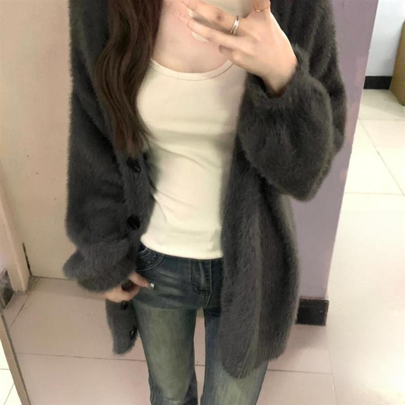 慵懒风时尚貂绒软糯毛衣女外套秋毛针织衫