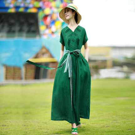 赫轩原著民族风高档亚麻连衣裙夏季文艺复古女装透气中国风长裙