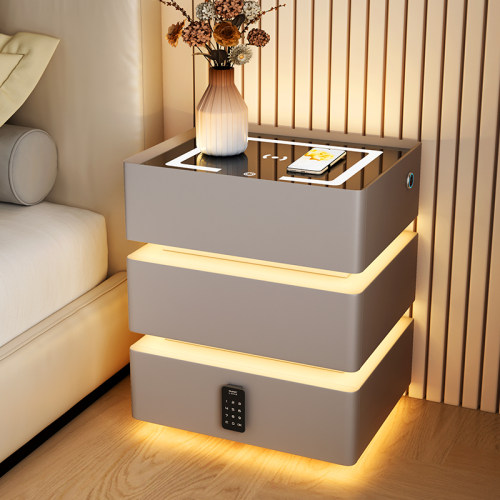 三层床头柜带灯智能实木2024新款