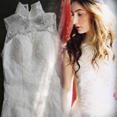 气质蕾丝无袖中式小白裙旗袍