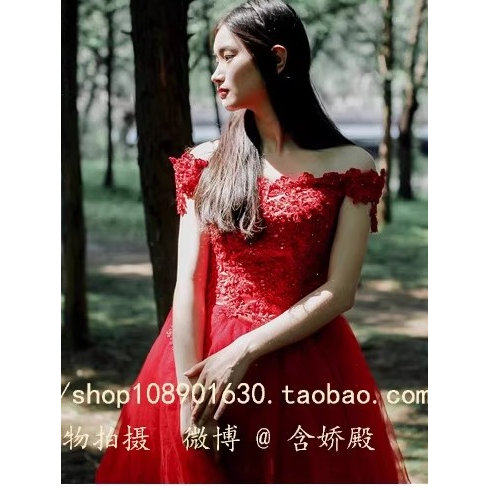 清仓特价红色一字肩新娘敬酒礼服短款森系气质礼服