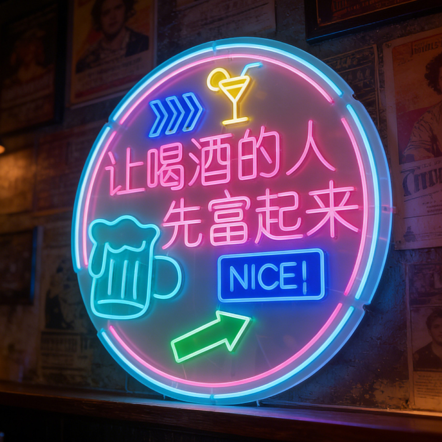 酒吧小酒馆led霓虹灯发光字广告牌定制氛围背景墙招牌霓虹灯牌