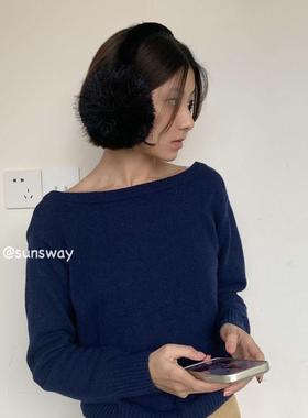 sunsway可折叠韩ins黑色毛绒耳罩保暖舒适百搭冬季男女款加绒耳包