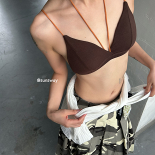 sunsway法式 ins高级设计背心 挂脖彩色吊带女文胸无钢圈三角杯薄款