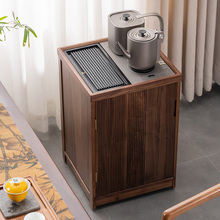 北美黑胡桃茶台茶桌实木烧水壶一体移动茶桌小型办公室沙发边几柜