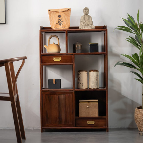 乌金木中式茶柜茶具置物架实木博古架茶叶展示柜茶架子书柜书架子