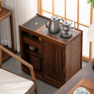 乌金木可移动茶车实木茶水柜多功能茶台烧水壶一体边几茶叶收纳柜