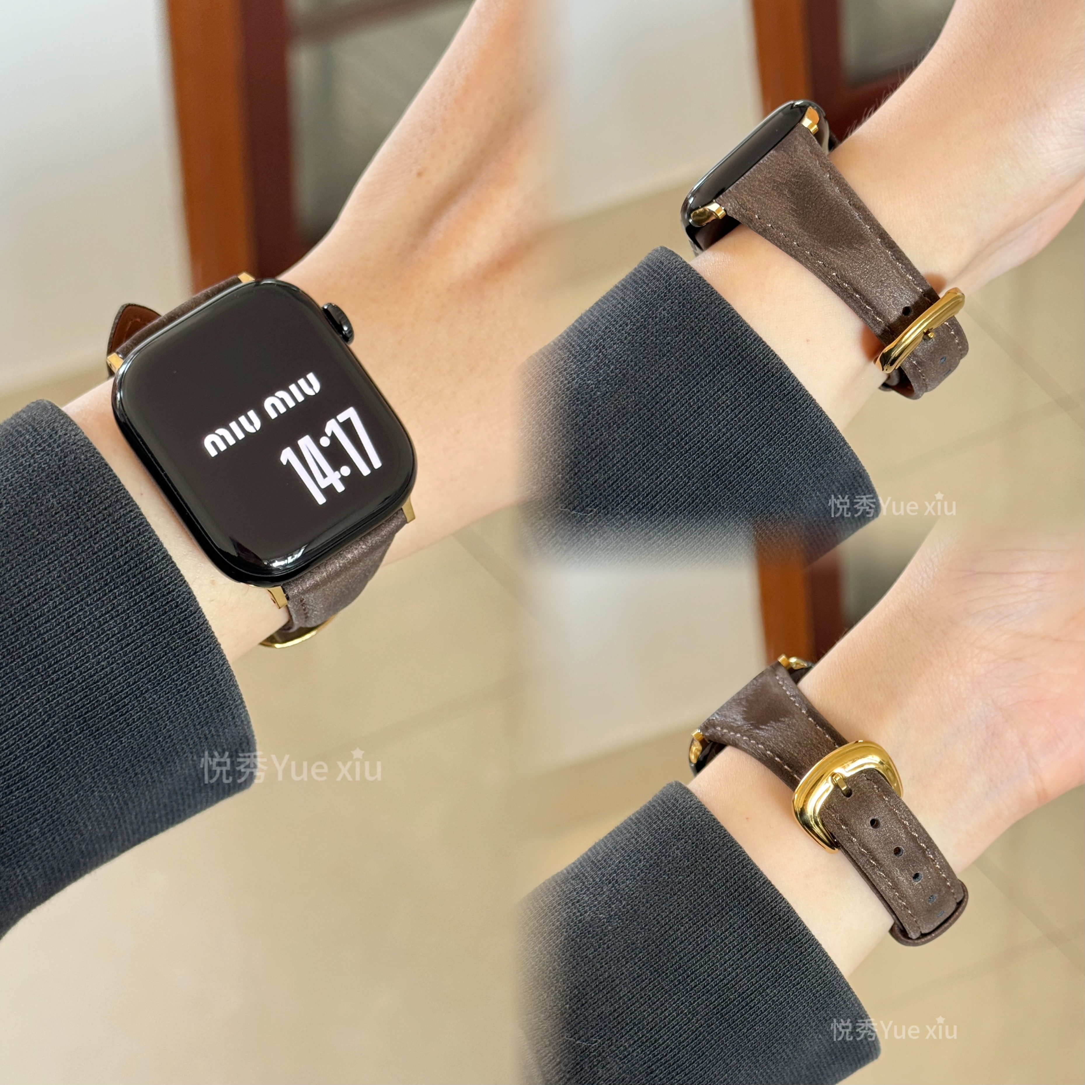 适用苹果手表S11真皮表带丝绸