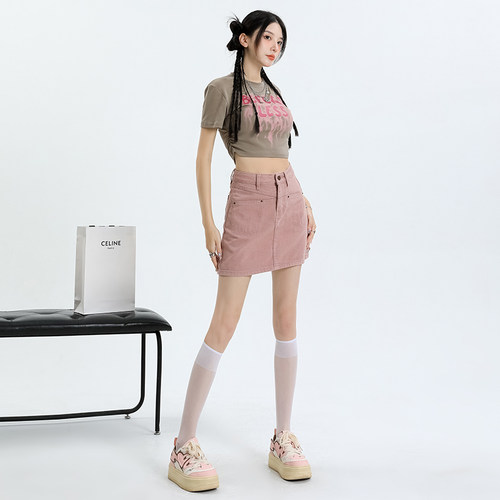 美式复古做旧高腰显瘦牛仔短裙