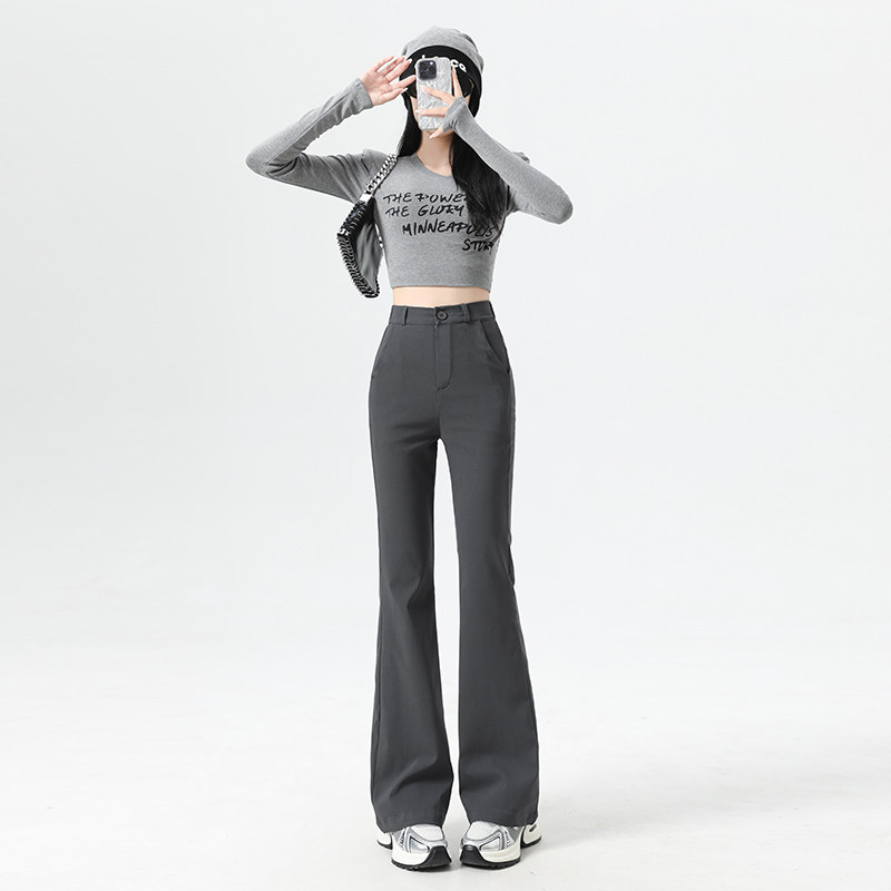 灰色西装微喇裤女2026夏季新款高腰显瘦直筒小个子休闲马蹄喇叭裤