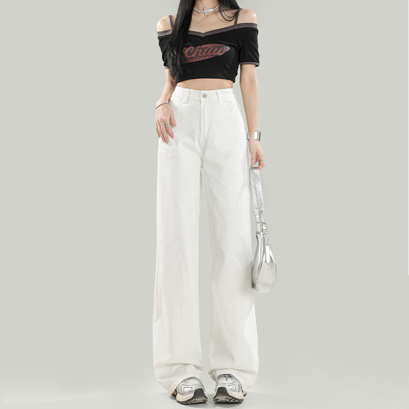 白色牛仔裤女2026新款夏季今年流行美式垂感高腰宽松阔腿直筒裤子
