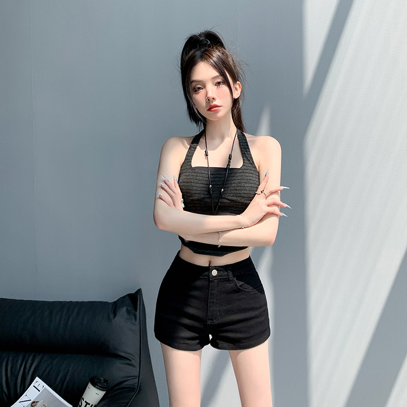 美式复古辣妹高腰显瘦牛仔短裤