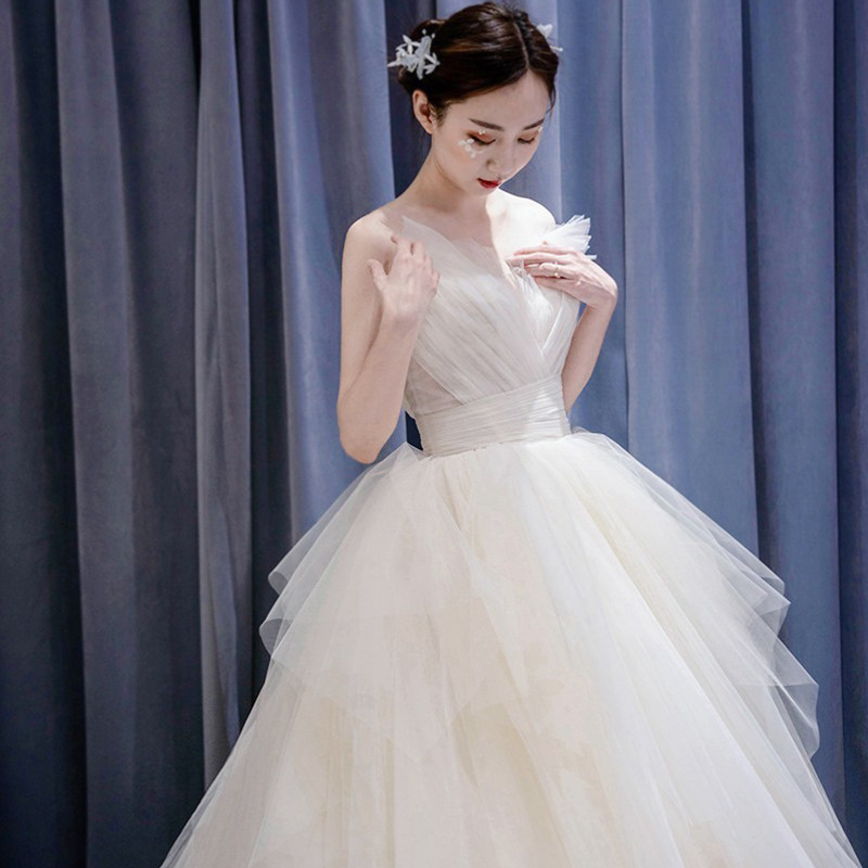 婚纱齐地轻婚纱礼服2021新款韩式新娘轻森系梦幻公主超仙显瘦抖音