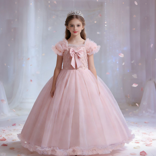 儿童礼服公主蓬蓬裙蝴蝶结女童长裙婚纱晚礼服  Girl Dress