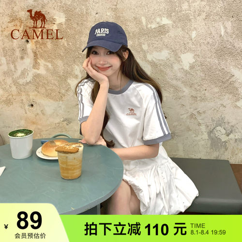 骆驼T恤女柔棉T神100%纯棉夏季圆领复古美式宽松运动休闲上衣短袖