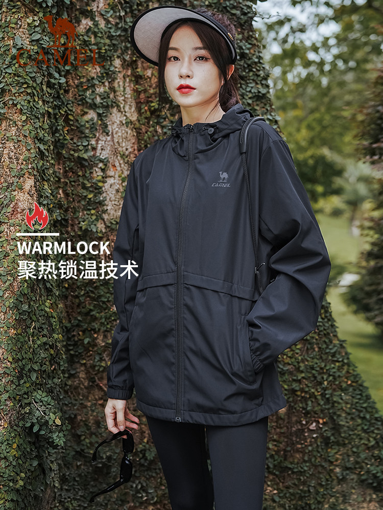 카멜 자켓 탑 여성 2024 가을 여성용 윈드 브레이커 자켓 캐주얼 벨벳 따뜻한 새 방풍 스포츠 자켓