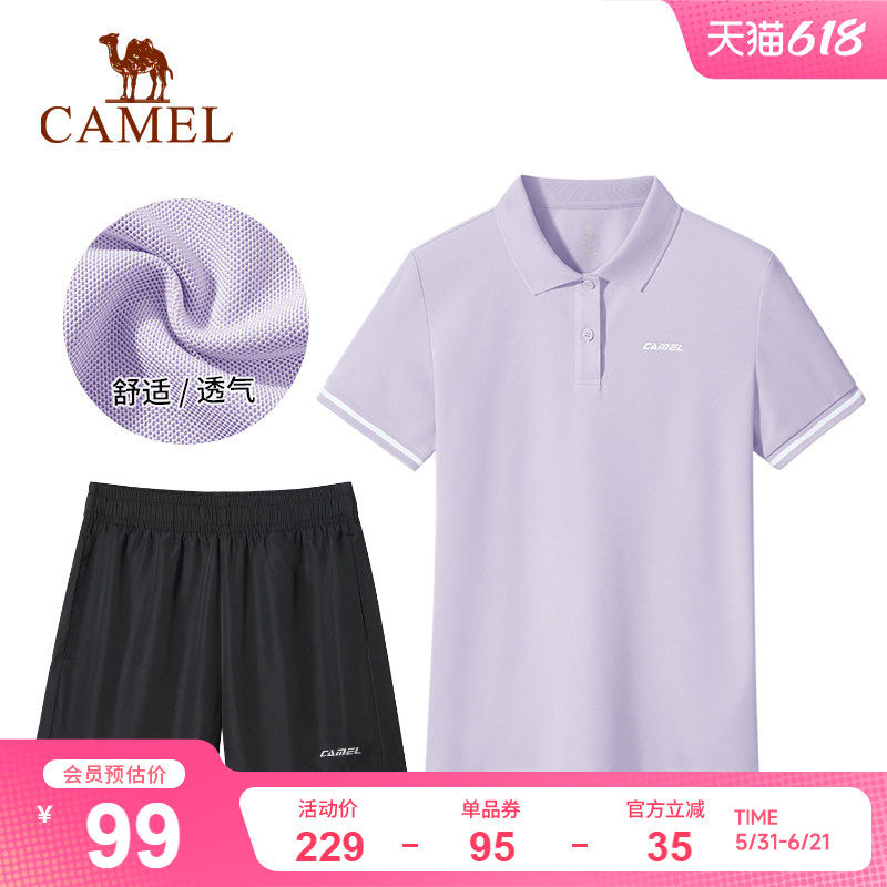 骆驼运动套装女2026夏季新款宽松速干poloT恤跑步训练短裤两件套