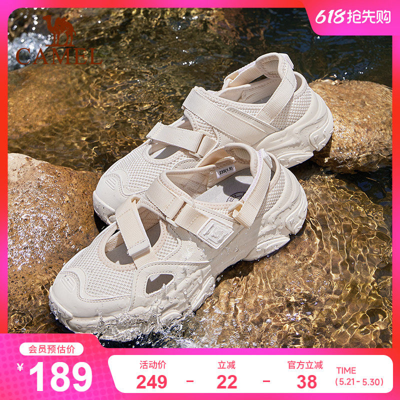 骆驼运动玛丽珍凉鞋女春夏新款透气舒适轻便防滑魔术贴休闲沙滩鞋