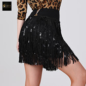 火叶花新款 拉丁舞流苏半身裙女成人百搭练功舞蹈跳舞表演亮片短裙