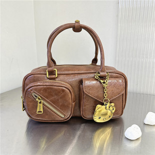 劳拉时黛2025新款时髦轻奢复古百搭手提包波士顿枕头包双口袋单肩
