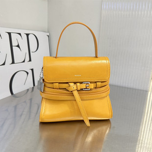 玛莎上新轻奢老钱风黄色手提包女金属扣装饰小众设计高级感斜挎包