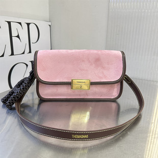 玛莎上新轻奢小方包女2026新款粉色撞色斜挎包百搭高级感单肩包潮