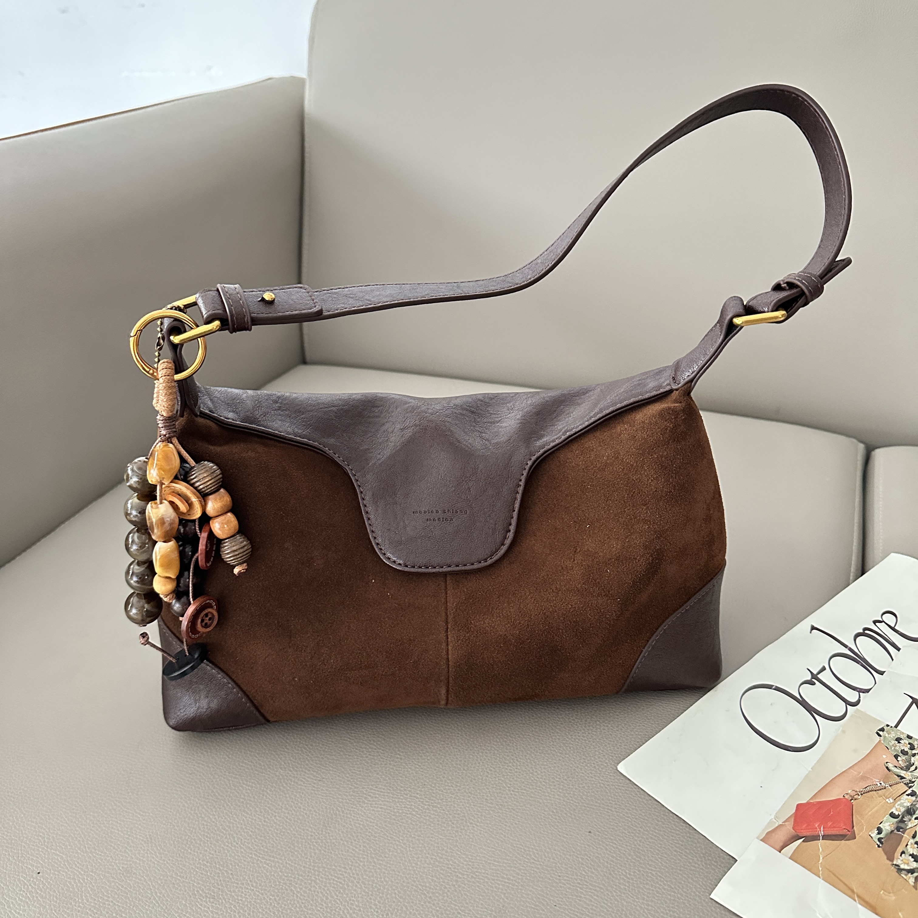 2025冬季新款高品质真磨砂皮复古腋下包法棍包洋气百搭单肩斜挎包