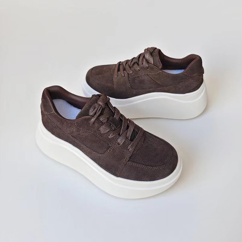 喵米秀棕色增高休闲厚底运动板鞋