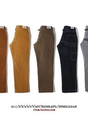Bourn  阿美咔叽白井蓝拔埋线条纹帆布牛仔井下工装裤Derrickman