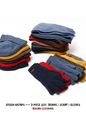 NAOB 伯安冬季保暖御寒羊毛混纺带内衬帽子围巾手套三件套套装