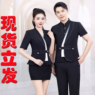 足浴高端技师制服2026新款夏季黑色短袖瘦夜场公主DJ服务员工作服