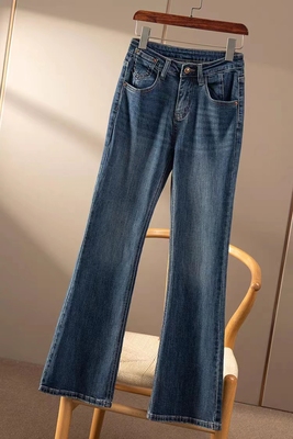 汉麻天丝高腰小喇叭牛仔裤