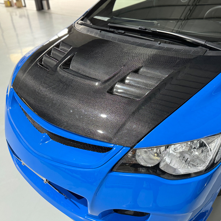 适用本田八代思域Civic FD2碳纤维机盖 INGS款开孔散热引擎车头盖